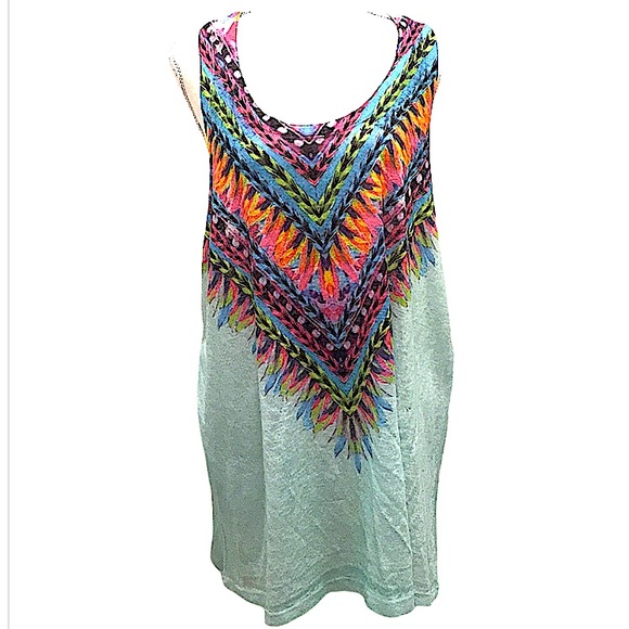 COPY - Colorful Tribal Print Summer Mesh Material With Razor Back Top XXL - Picture 1 of 10